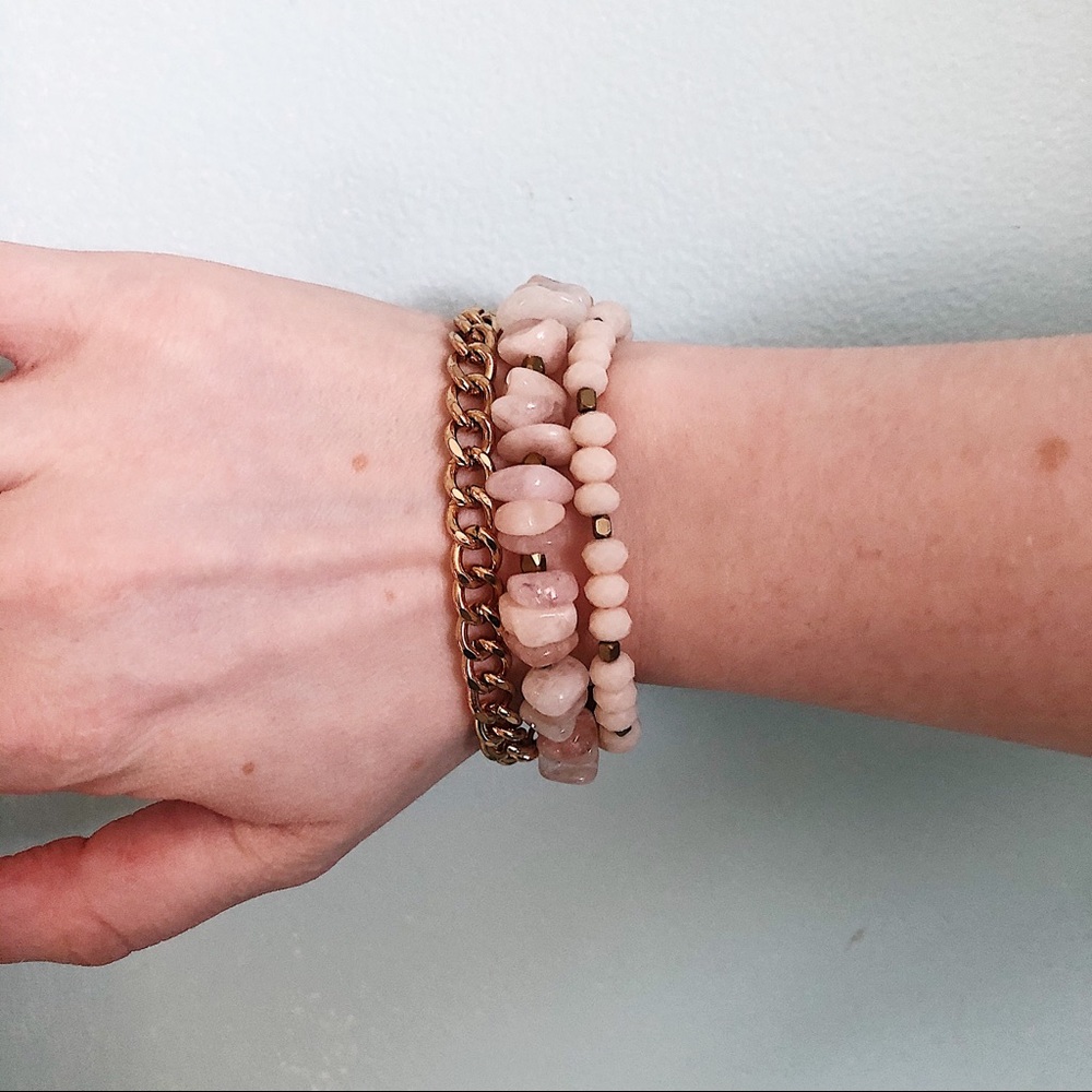 American Eagle Rose Quartz and Chain Bracelet
